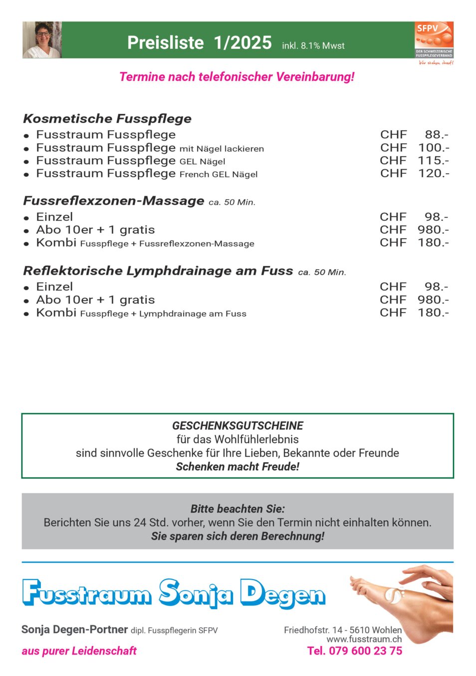 Fusstraum Preisliste Januar 2025 Fusstraum Sonja Degen-Portner_ Preisliste Januar 2025